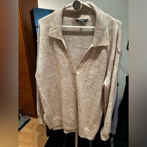 V neck Johnny collar tunic sweater